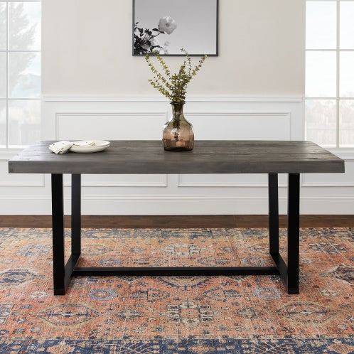 Modern Distressed Solid Wood And Metal Open Frame Dining Table Grey