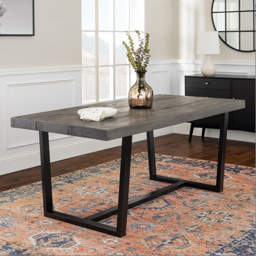 Modern Distressed Solid Wood And Metal Open Frame Dining Table Grey